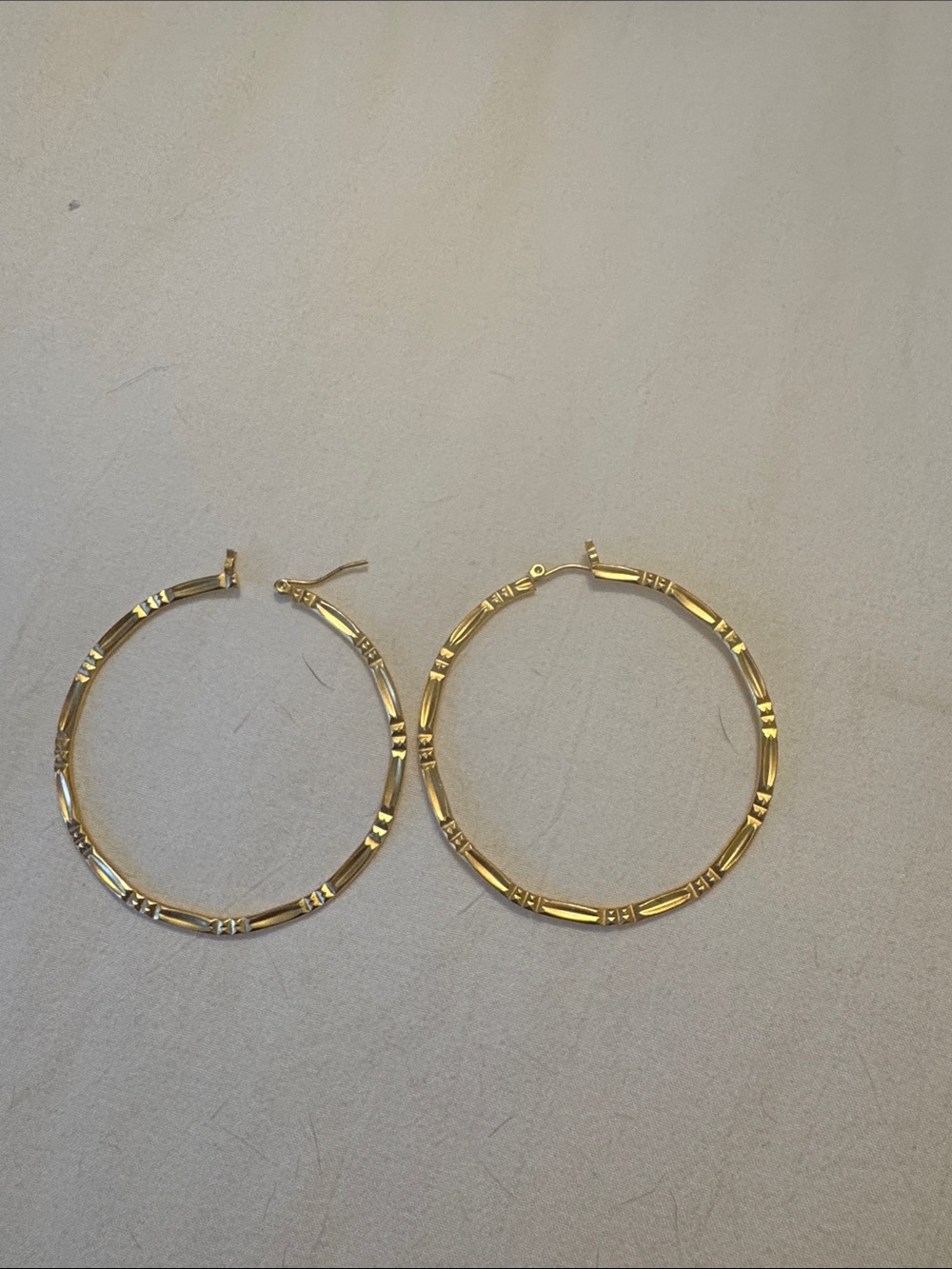 Gold Textured Hoop Earrings - Classic Women's Fashion
